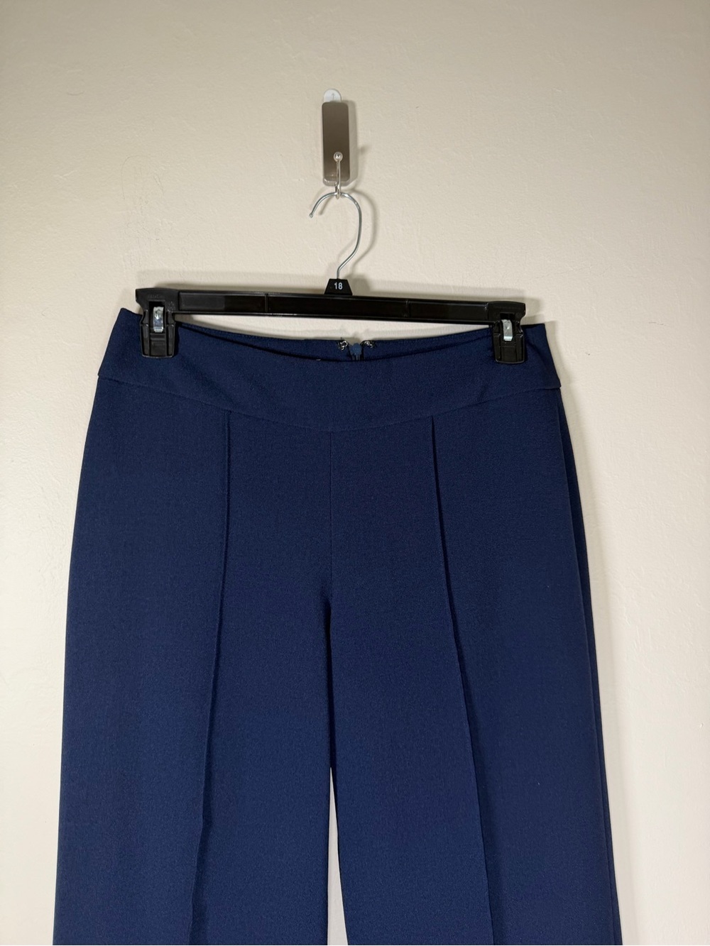 Navy Wide-Leg Trousers with Front Creases - Picture 2 of 7